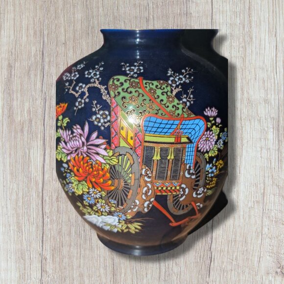 Kutani-Wake Vintage Fine Porcelain Vases from Japan Beautiful Cobalt Blue - Picture 2 of 7